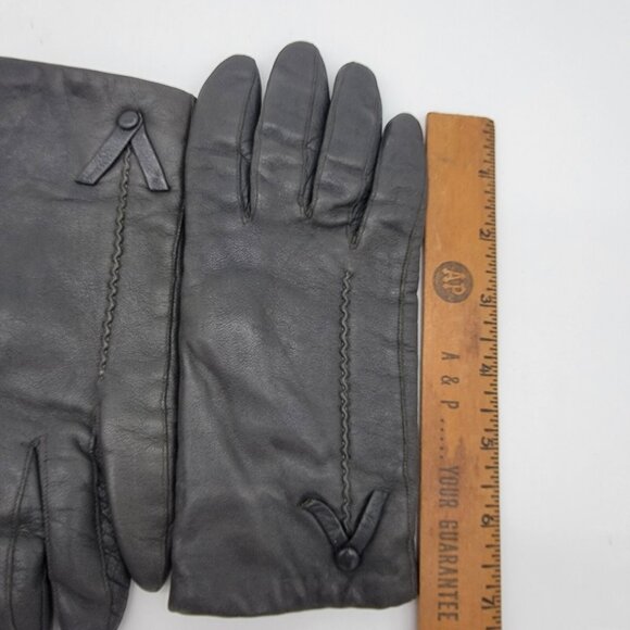 Vintage Gray Genuine Leather 100% Wool Lined Gloves by Alexanders Made In Italy - Picture 4 of 7